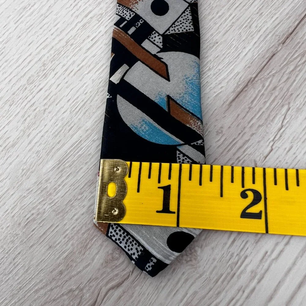 Vintage 80s Maco Matellini 100% Silk Abstract Geometric Print Necktie 55